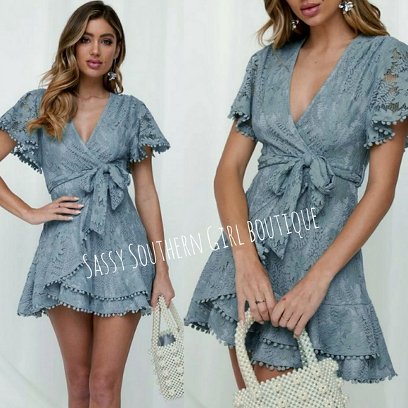 Sassy Southern Girl boutique Dresses Smoky Blue Lace Mini Dress